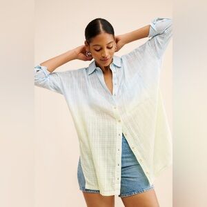 Anthropologie Pilcro Tunic Blouse Womens Size XL Blue Ombre Cotton Oversized